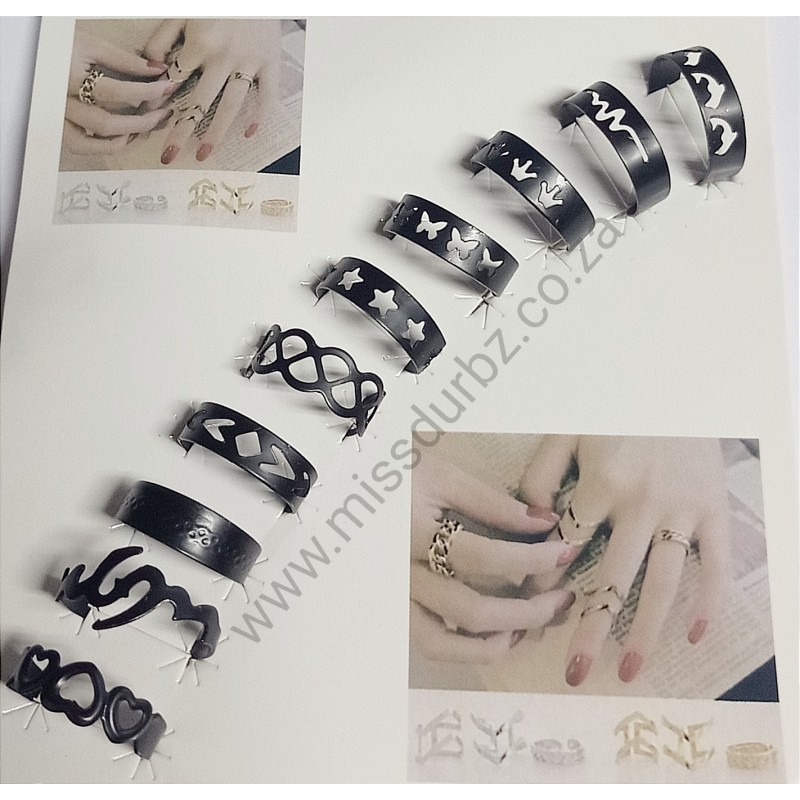 10pc Fashion Ring Set Black