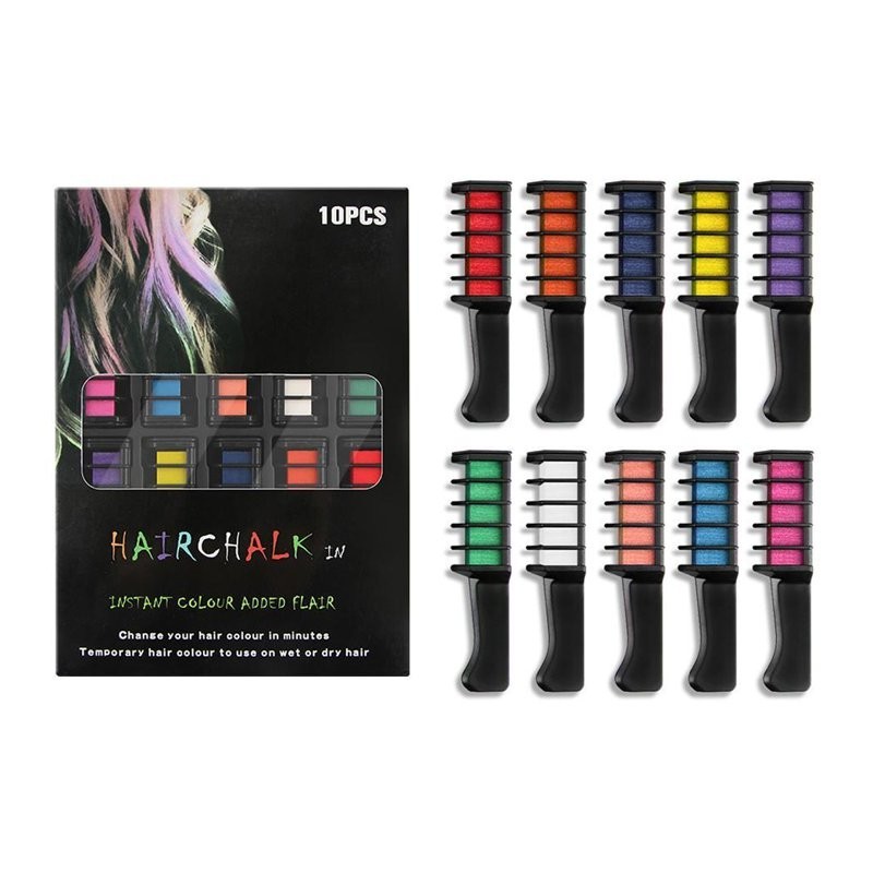 10 Colour Hair Chalk Comb Set