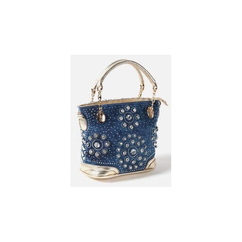 Designer Blue Denim Crystal Rhinestone Handbag