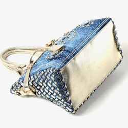 Designer Blue Denim Crystal Rhinestone Handbag