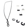 Earrings, Rings and Necklace Jewellery Set - Black