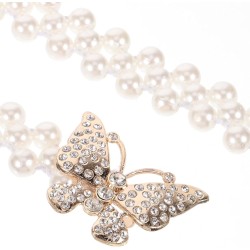 Elastic Waistband Butterfly Clip Pearl Belt
