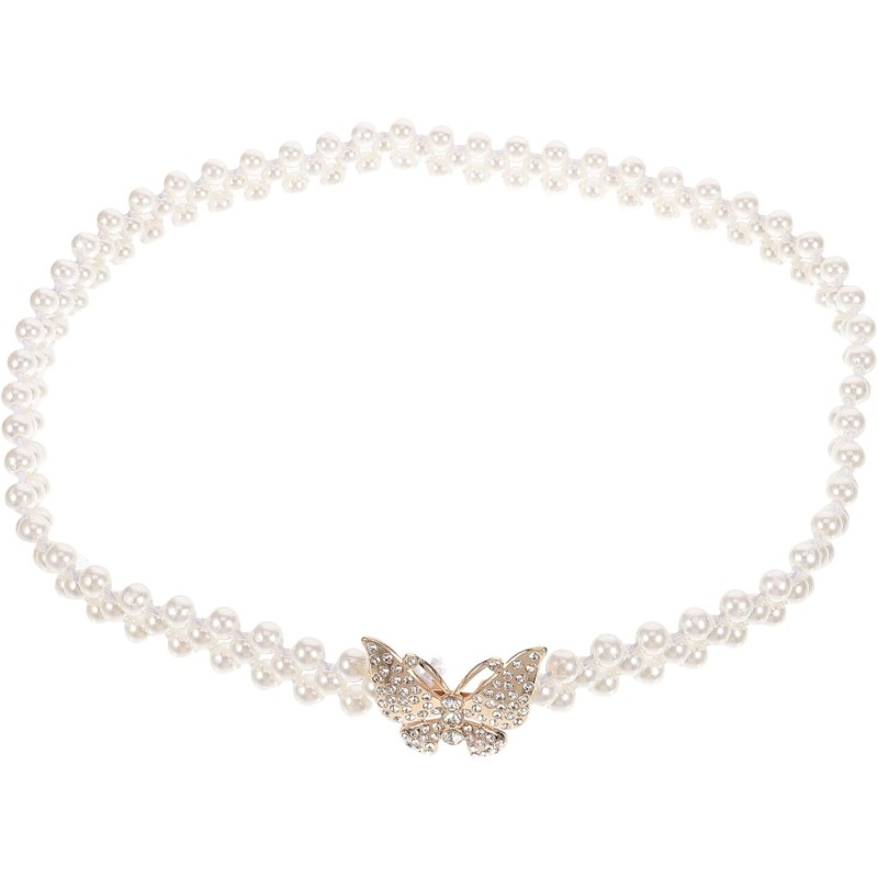 Elastic Waistband Butterfly Clip Pearl Belt