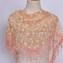 Floral Sheer Lace Tassel Triangular Shawl Scarf