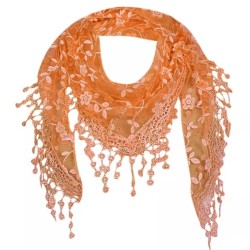 Floral Sheer Lace Tassel Triangular Shawl Scarf