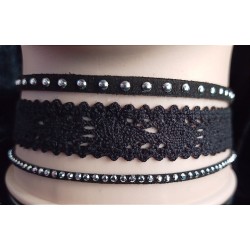 Black Lace Faux Suede Studded Choker Necklace